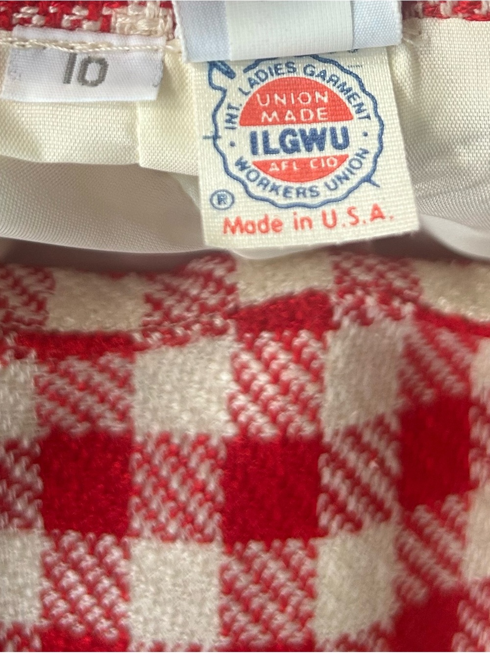 VTG 1980s Liz Claiborne Gingham Skirt Sz 10 Red White Checked Rayon Silk Lined - Picture 10 of 11